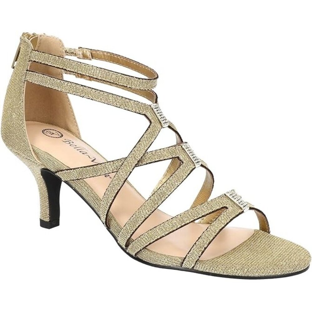Bella Vita Womens Arlette Faux Suede Slip On Strappy Sandals Gold Glitter Size 8